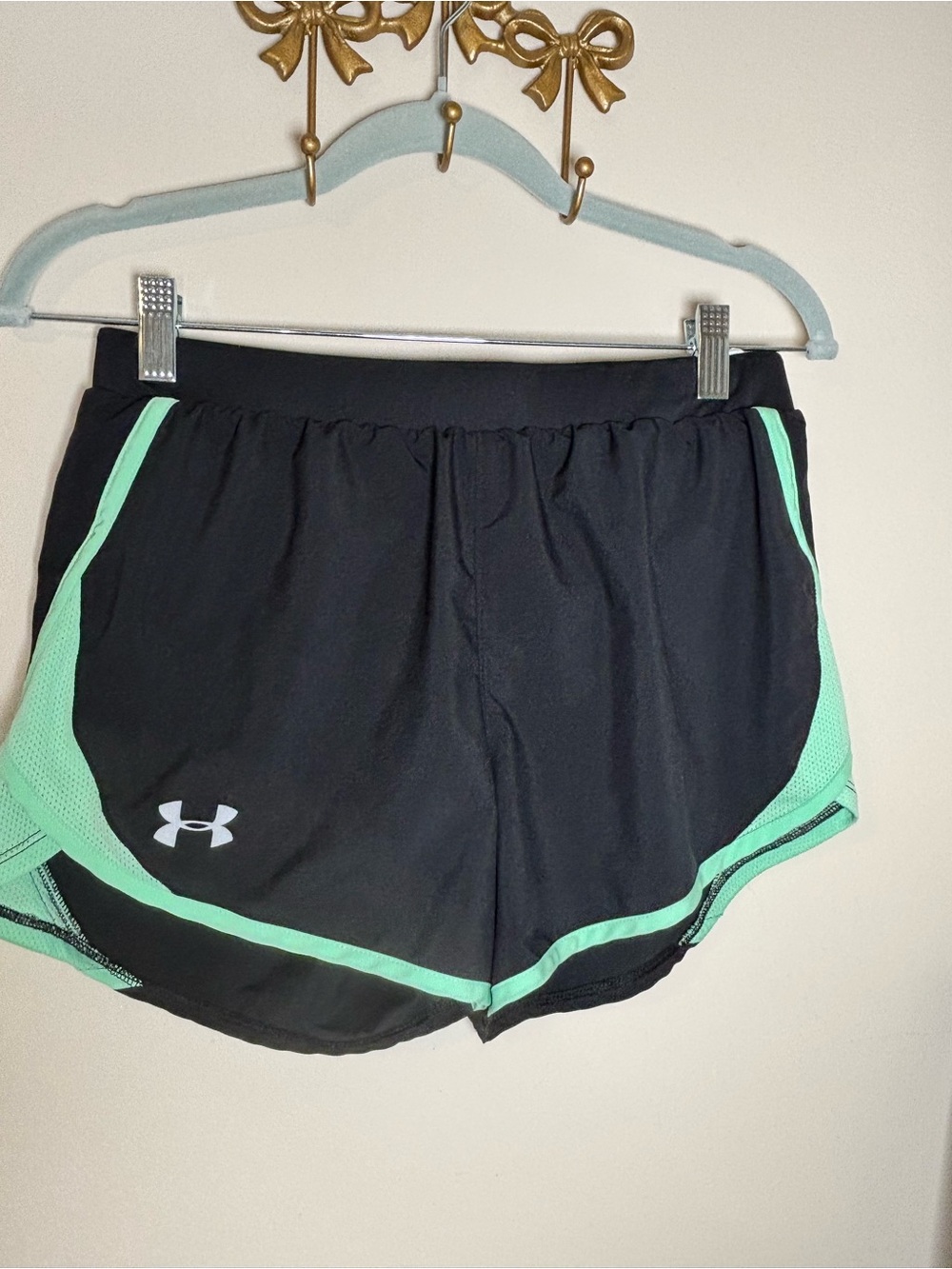 Under Armour Black Running Shorts with Mint Accents